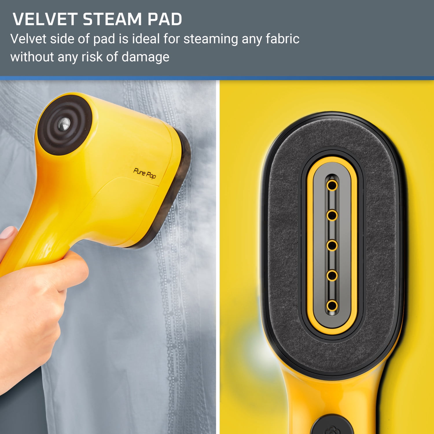 Rowenta PurePop Handheld Steamer for Clothes, 15 Second Heat Up, Travel, Garment Steamer, Yellow, DR2026U1
