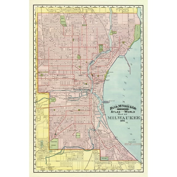 Historic City Map - Milwaukee Wisconsin - Rand McNally 1894 - 23 x 34.31 - Vintage Wall Art