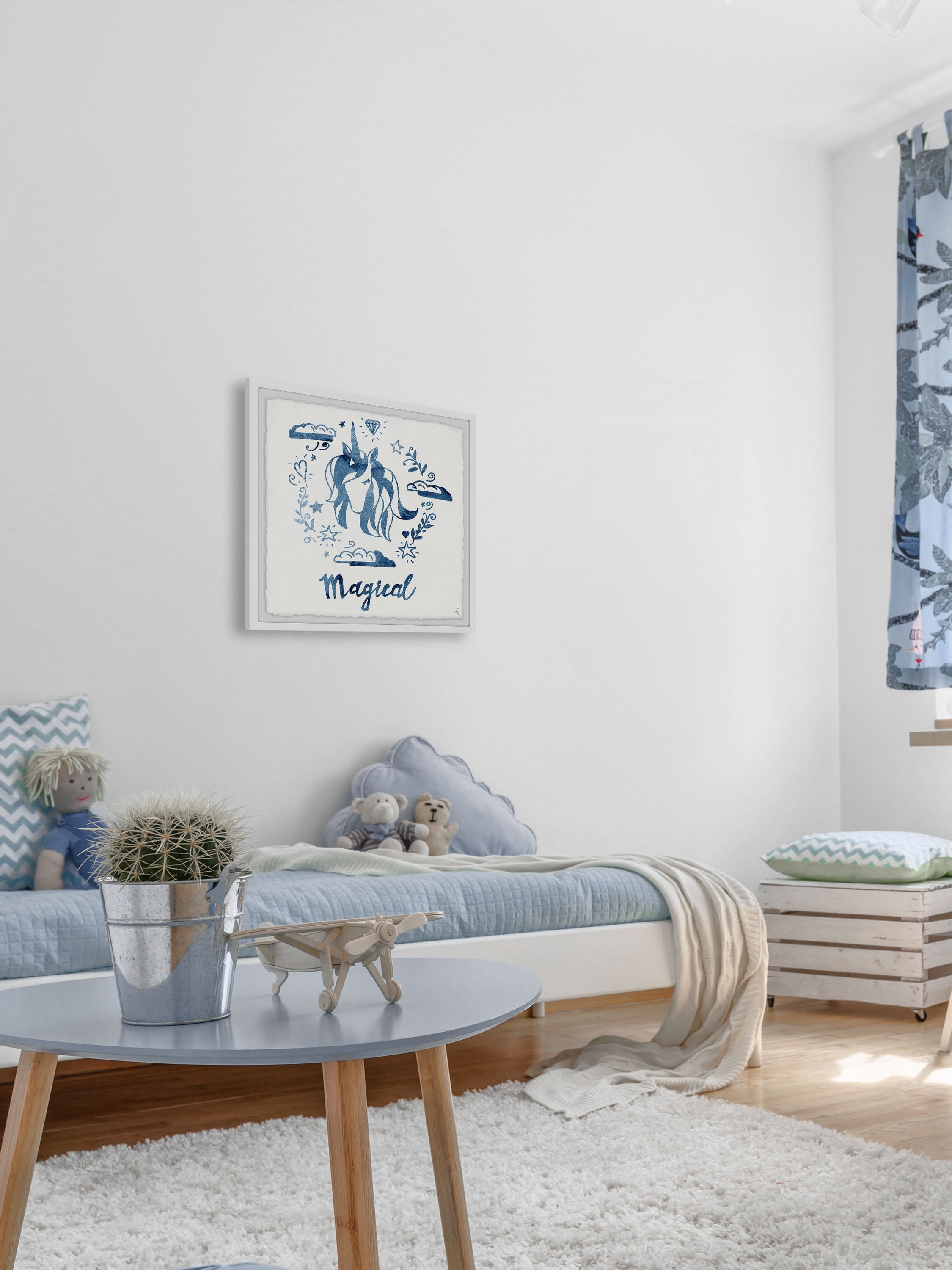 Marmont Hill Magical Blue Unicorn Framed Wall Art, 18.00" x 1.50"