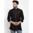 thumbnail image 1 of eloria Men's Indian Traditional Black Solid Straight Kurta, 1 of 7