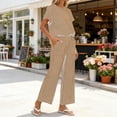 thumbnail image 7 of SOOMLON Matching Sets Women Outfits Plus Size Crew Neck Striped Batwing Sleeve Top Cropped Pants with Pockets Summer Sets, 7 of 7