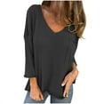 thumbnail image 2 of Antinious Womens Plus Size V Neck Solid Long Sleeve Pocketed Knit Pullover Tops,Fall Winter Savings!Sweatshirt for Women,Going Out Tops for Women,Black,XL, 2 of 5