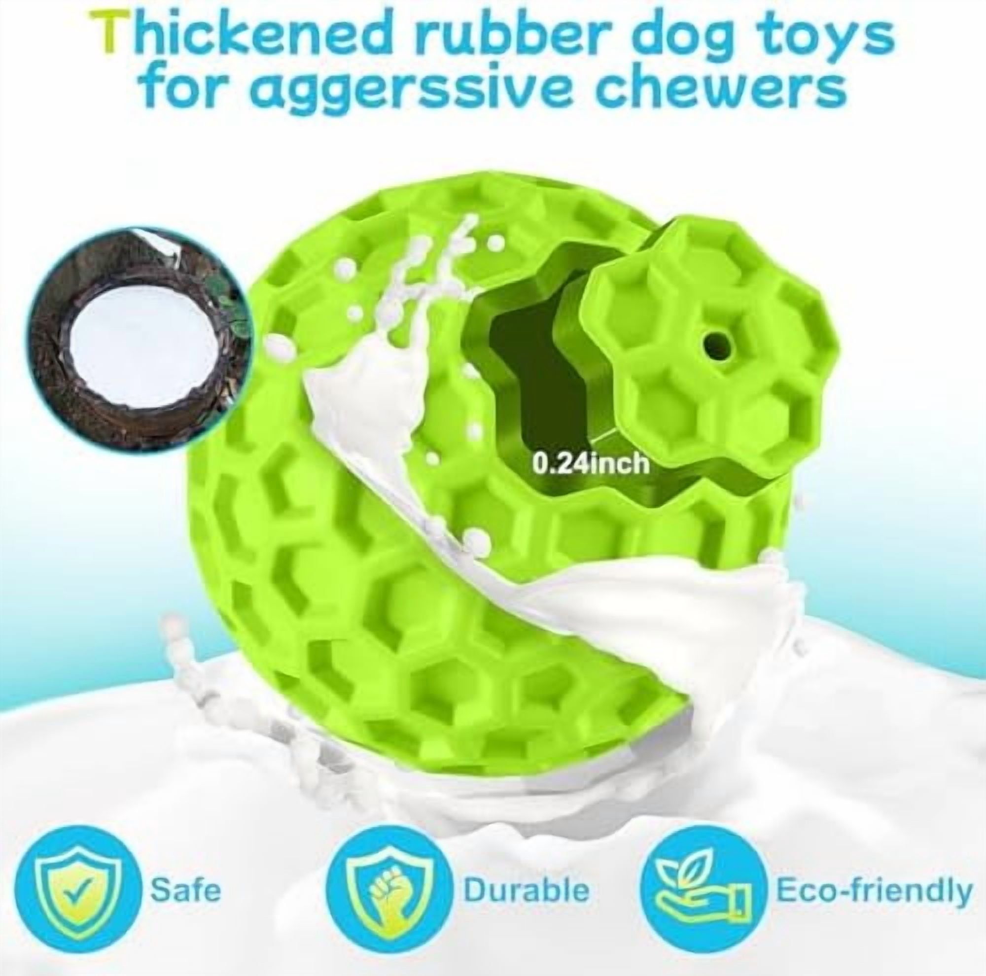 Indestructible Squeaky Dog Balls for Aggressive Chewers, Interactive Dog Toys to Keep Them Busy, Rubber Dog Chew Toy for Large Medium Breeds, Outdoor Waterproof (4 Colors)