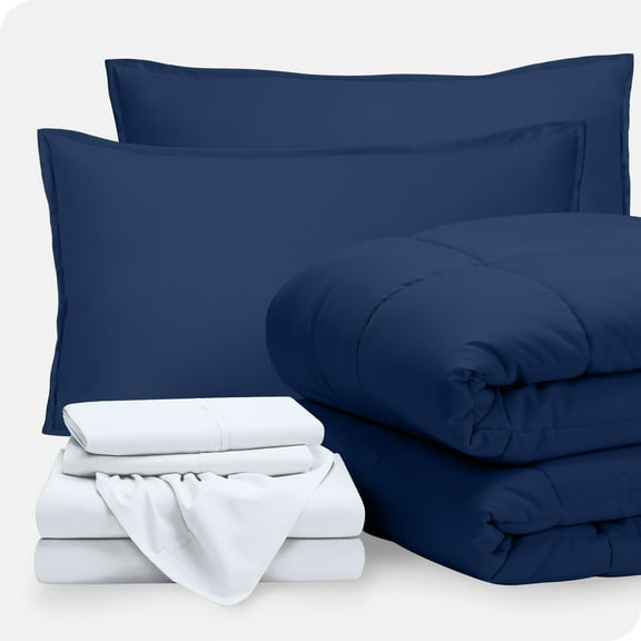 Bare Home 7-Piece Bed-in-a-Bag - King, Dark Blue with White Sheet Set