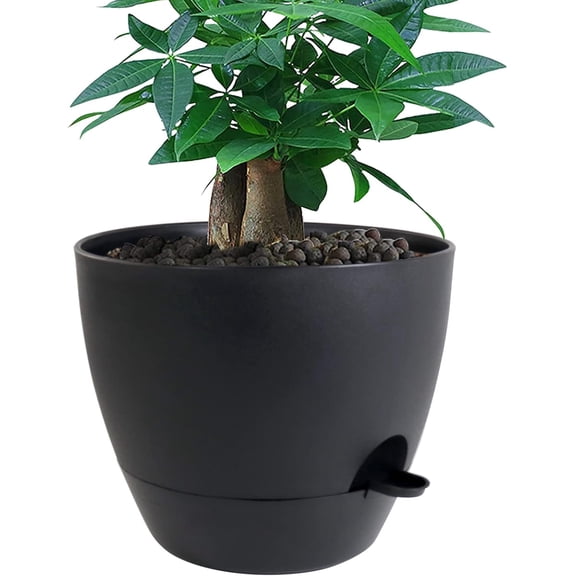 12 inch Large Self Watering Pots, Plastic Planters with 60oZ Removable Deep Reservoir and Multi Mesh Drainage Holes for Indoor Outdoor Garden Plants and Flowers, Black