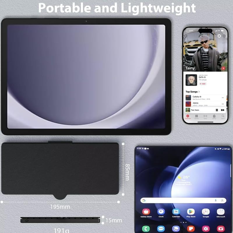 Rechargeable Bluetooth Keyboard for iPad Tablet Phone, Dual-device Mini Keyboard with Kickstand and Leather Cover for Android Windows iOS