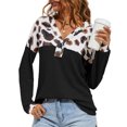thumbnail image 3 of Color Block Leopard Sweater, V Neck Button Front Leopard Waffle Knit Loose For Date For Female ANGGREK Otros, 3 of 5