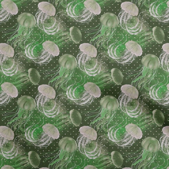 oneOone Cotton Jersey Green Fabric Ocean Jelly Fish Sewing Craft Projects Fabric Prints By Yard 58 Inch Wide
