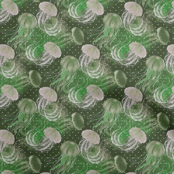 oneOone Polyester Spandex Green Fabric Ocean Jelly Fish Sewing Material Print Fabric By The Yard 56 Inch Wide