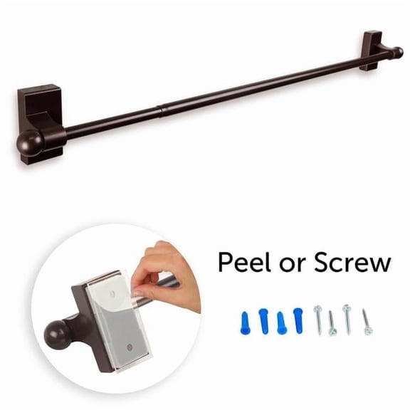 Central Design Adh-07 0.4375 in. Self-Adhesive or Wall Mounted Rod for 17 to 30 in. Windows, Cocoa