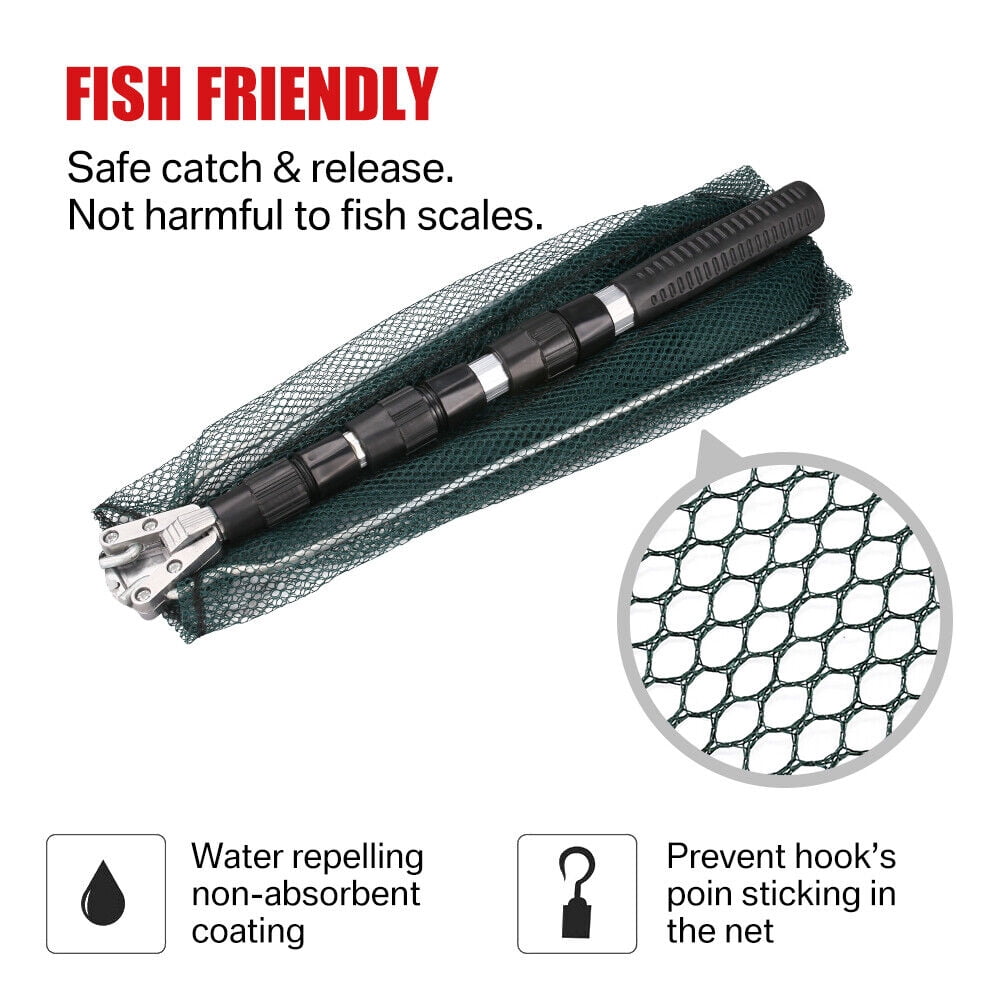 Fishing Net Fish Landing Net with Collapsible Telescopic Pole Handle, Suitable for Kayak and Fly Safe Catching or Releasing