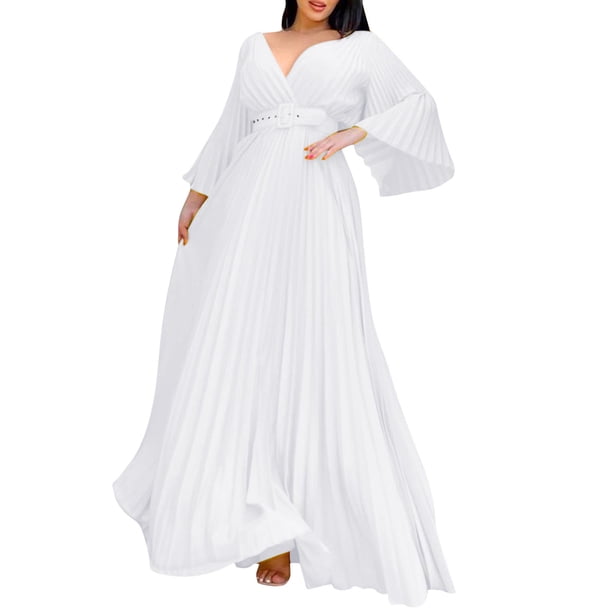 GZWYHT Dresses for Women 2025,Prom Dresses Womens Deep V Neck Plus Size  Evening Dress Long Sleeves With Belt Plus Size Dresses,Formal Dresses,White  Dress,Graduation Dress L - Walmart Business Supplies