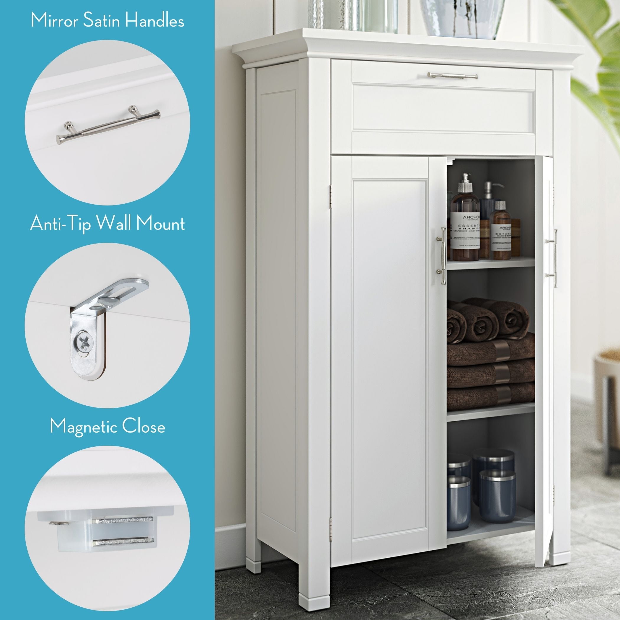 RiverRidge Somerset 2-Door Bathroom Laundry Storage Cabinet with Adjustable Shelf - White