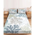 thumbnail image 2 of Twin XL Size Fitted Sheet Set - Blue Coral Coastal 2 Piece Bedding Sets 16" Deep Pocket Fitted Sheet with 1 Pillowcases, Summer Beach Ocean Starfish Conch Brushed Microfiber Hotel Luxury Bed Sheets, 2 of 9