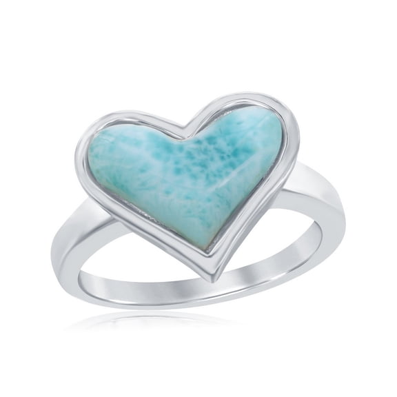 Daily Delight TheJewelryHut Designer Sterling Silver Heart-Shaped Larimar Ring