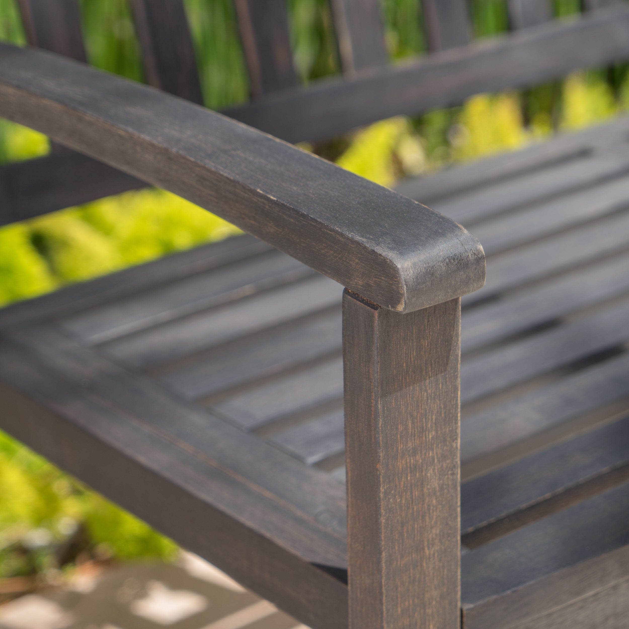 Noble House Lilo Outdoor Durable Acacia Wood Bench - Dark Grey