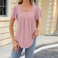 thumbnail image 3 of Njoeus Women's Summer Tops Eyelet Casual Dressy Wide Neck Blouses Short Sleeve T-Shirts Loose Pleated Tunic Tops S-XXL, 3 of 5