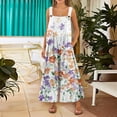 thumbnail image 4 of JULMCOMO Cotton Linen Jumpsuits for Women Wide Leg Floral Print Loose Fit Overalls Sleeveless Casual Summer Jumpsuit with Pockets Purple S, 4 of 5
