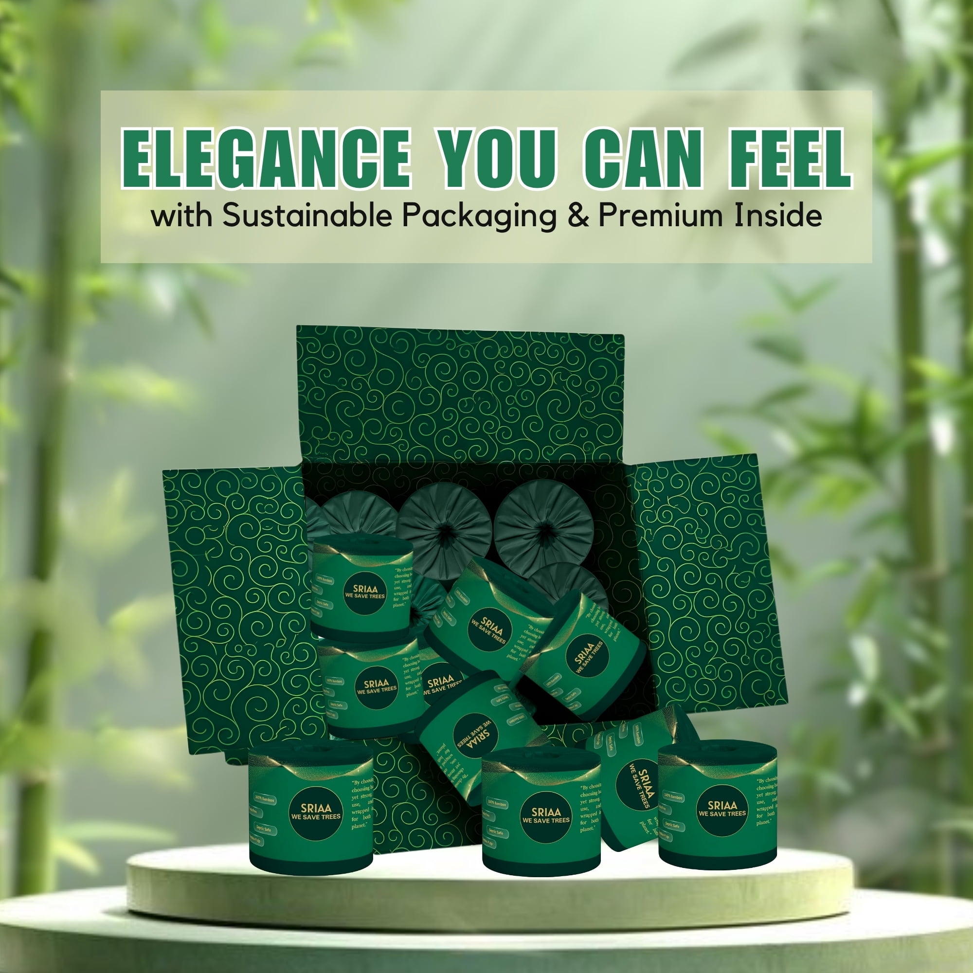 SRIAA 100% Bamboo Tree-Free Toilet Paper – 24 Premium Family Mega  Rolls, 3-Ply, 300 Sheets Per Roll – Ultra Soft & Strong, Plastic-Free Packaging, Septic Safe, FSC Certified – We Save Trees