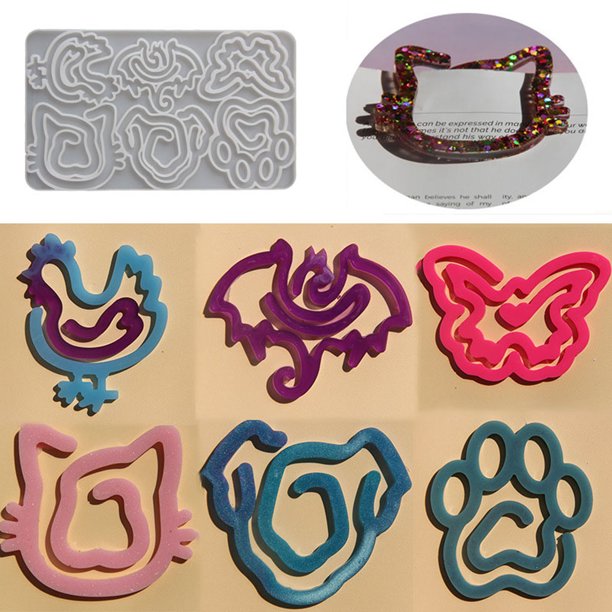 Moldes de goteo de silicona para manualidades, formas multifuncionales de marcadores con clips de papel y patrones decorativos, fáciles de usar y limpiar, ideales para joyería, llaveros y accesorios