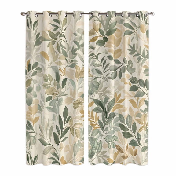 Sage Green Yellow Botanical Kitchen Curtains 96 Inch Length, Spring Summer Vintage Grommet Top Bedroom Living Room Curtains, Light Filtering Cafe Curtain Drapes 2 Panels Set 104''x96''