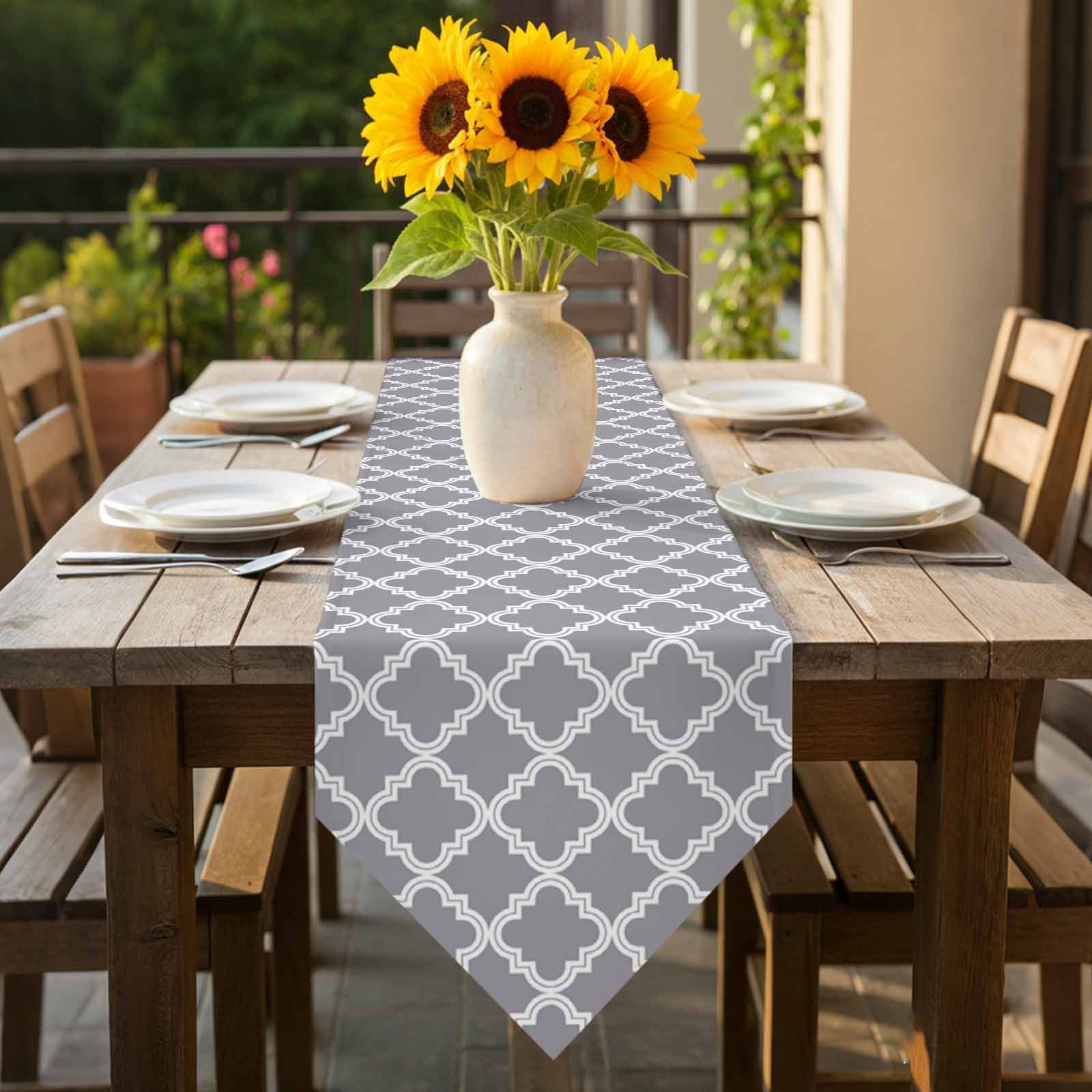 Abstract Geometric Table Runner 120 Inches Long Gray Moroccan Trellis Table Runners for Dining Room Tabletop Dresser Scarf Home Party Banquet Wedding Holiday Decoration