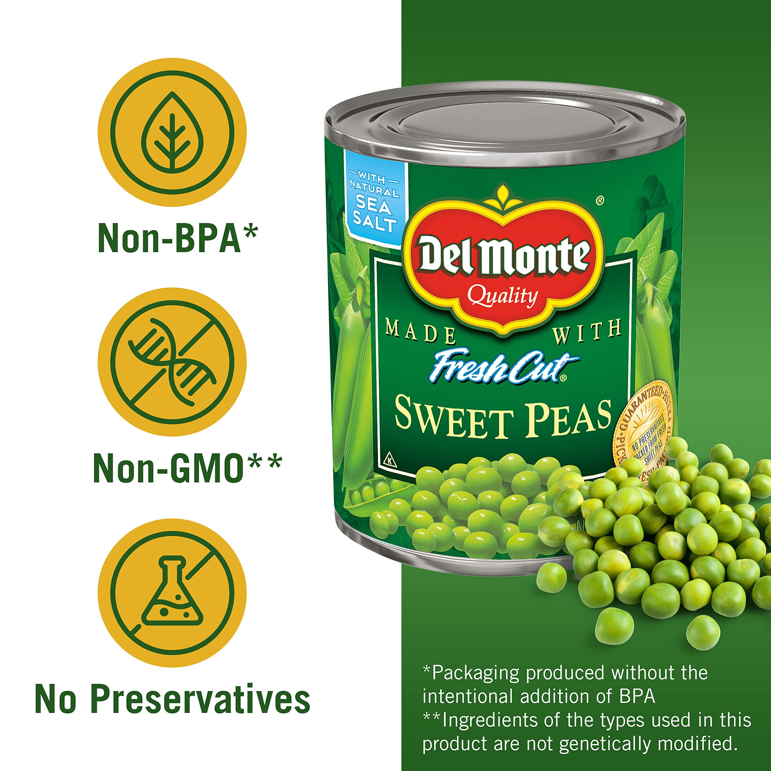 (12 pack) Del Monte Sweet Peas, Canned Vegetables, 8.5 oz Can