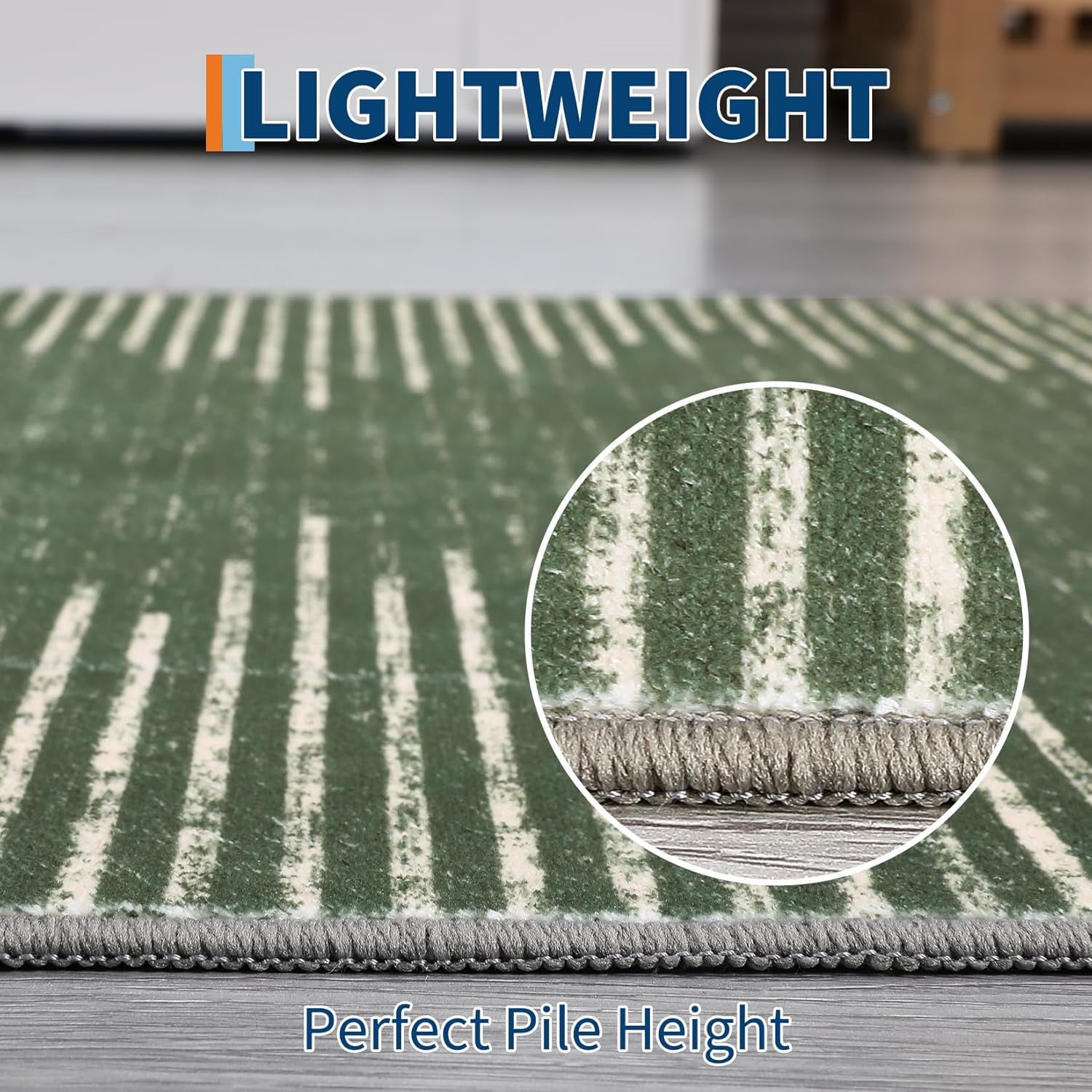 9x12 Washable Area Rug for Living Room Dining Room Distressed Stripes Office Carpet Non Slip Stain Resistant Farmhouse Floor Cover Green Rug