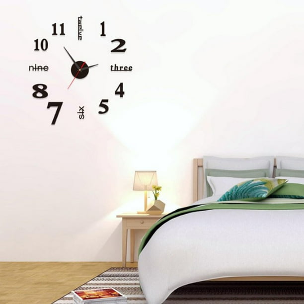 Reloj de pared cómodo y fácil de hacer, sin necesidad de perforar, reloj personalizado para sala de estar y dormitorio, reloj digital silencioso, reloj adhesivo decorativo para pared.