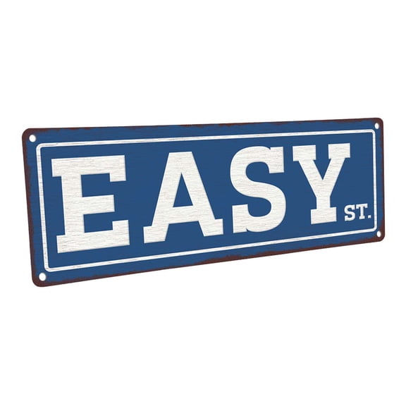 Blue Easy St. 4"x12" Metal Sign, Wall Décor for Mancave, Den, and Gameroom
