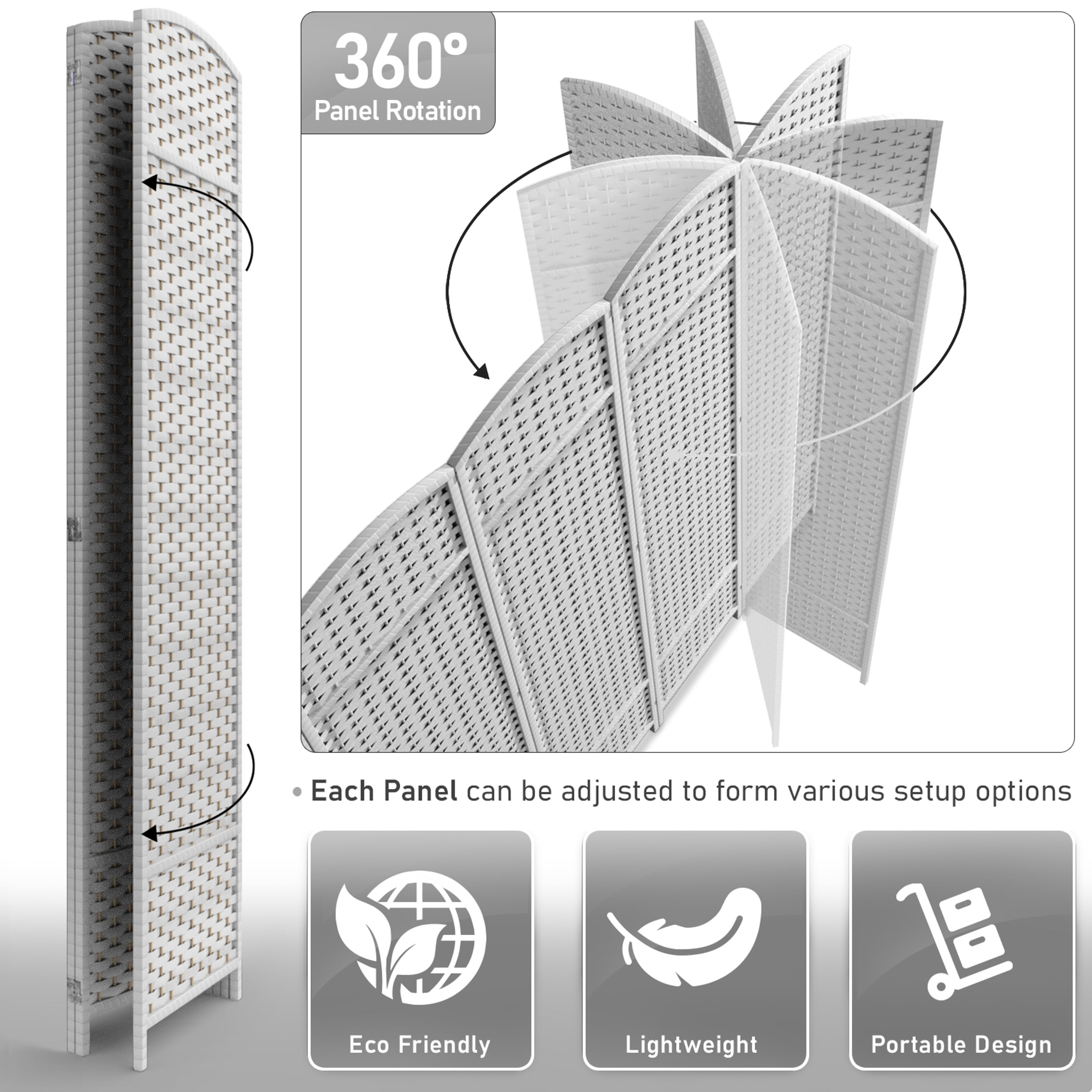 Sorbus 3-Panel Wide Folding Room Divider Privacy Screen, Hand-Woven White Mesh