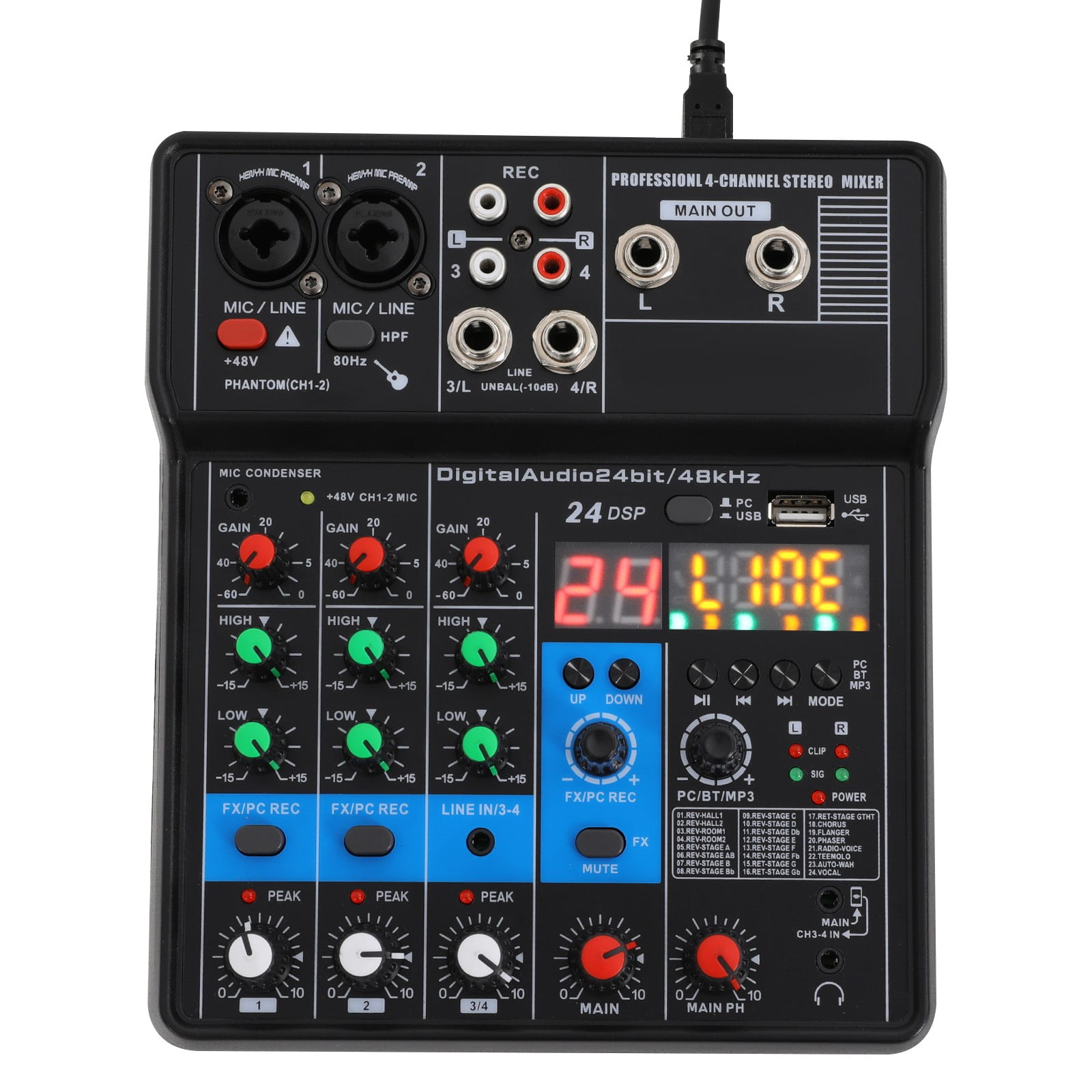Black Mini 4-channel Audio DJ Mixer Console, Professional DJ Audio Mixer, 4-Channel DJ Controller Sound Mixer, 17*19.5*5cm/6.69*7.68*1.97 in
