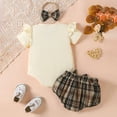 thumbnail image 5 of Sgkm Infant Girl Outfits Ribbed Print Baby Girl Clothes Breathable Letter Pattern Romper Top Set with Skirts Shorts Birthday Outfit, 5 of 9