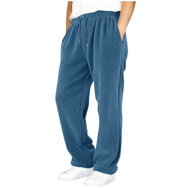 Pantalones largos para niños y niños, de color liso, de pana, con cintura elástica, holgados, con cordón y bolsillo, informales, de poliéster.