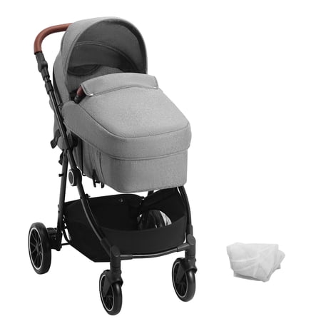 VEVOR Standard Baby Stroller, Infant and Toddler Stroller with Adjustable Backrest, Foldable and Reversible Seat - Includes Bassinet, Leg Cover, and Mesh Net, Carbon Steel Frame, Dark Grey
