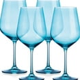 thumbnail image 4 of Set of Four Translucent Aqua Blue Large Wine Glasses, 4 of 6