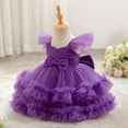 thumbnail image 6 of Xijirk Girls Dresses,Girls Party Dress With Bow Tiered Skirt Flutter Sleeves Formal Occasion Performance Tutu Gown,Dresses for Girls,Purple,6-9 Months, 6 of 9