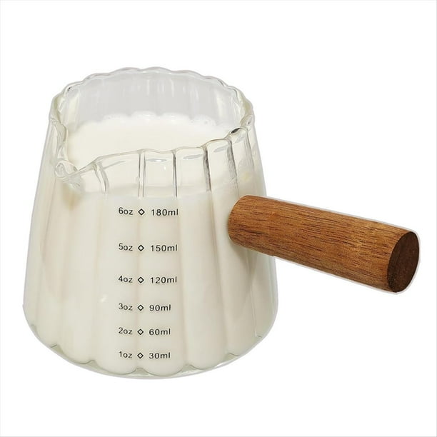 Tazas de Espresso con Manejar de Madera de 6 Oz, Accesorios para Espresso, Jarra para Espumar Leche, Medidora de Vidrio, Vaso de Chupito