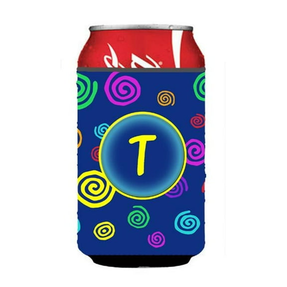 Letter T Initial Monogram - Blue Swirls Can or Bottle  Hugger