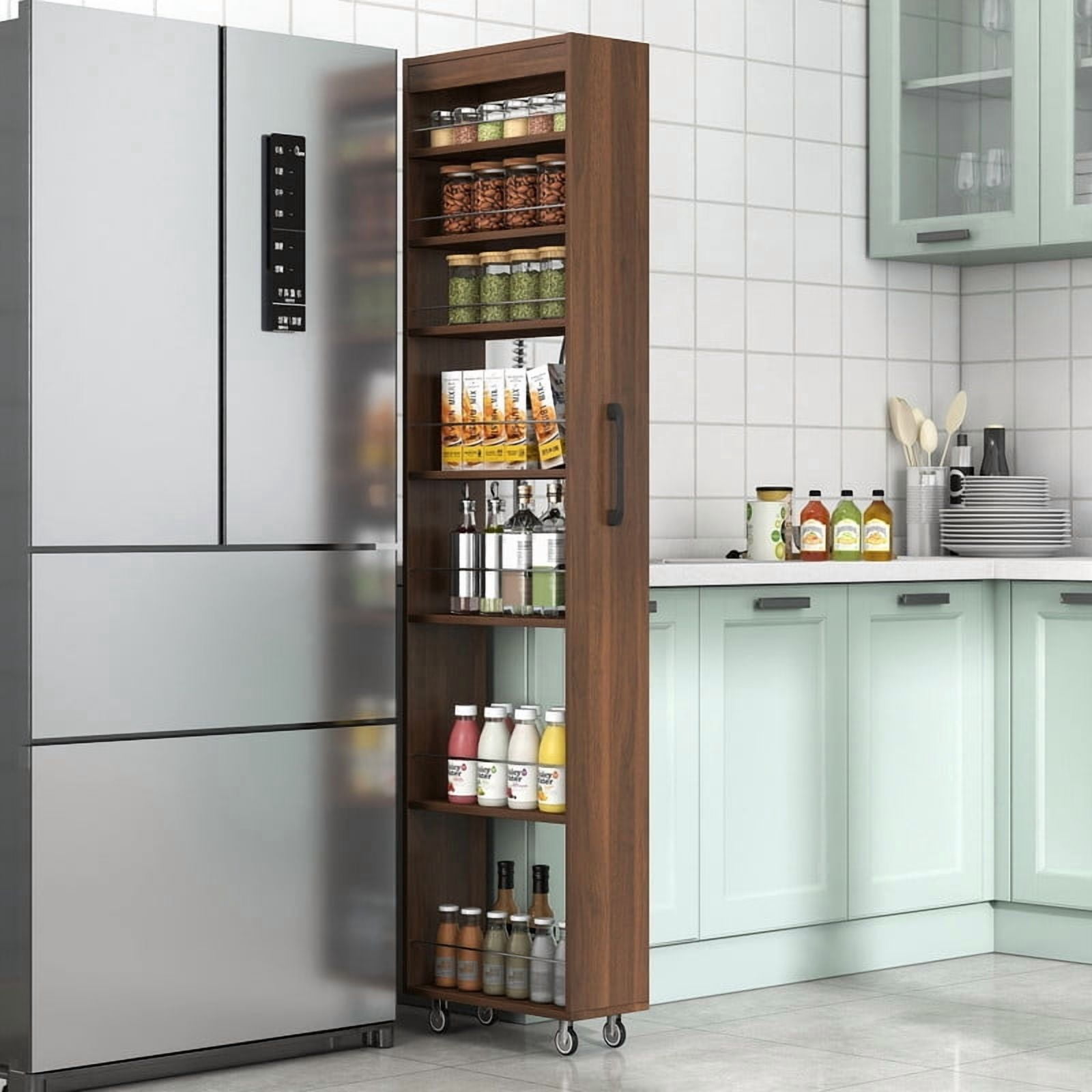 71''H 7-Tier Pull-Out Storage Shelf Cabinet with Wheels, Kitchen Rolling Storage Rack Cart for Narrow Spaces