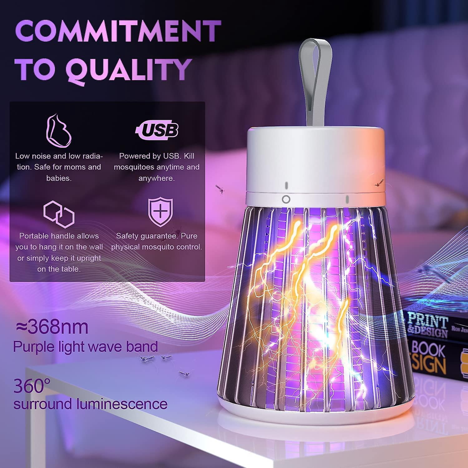 Bug Zapper Mosquito Zapper & Fly Zapper Portable Indoor Bug Zapper Camping Bug Zapper Fly Trap Electronic Fly Zapper Indoor Super-Fast Electric Trap I
