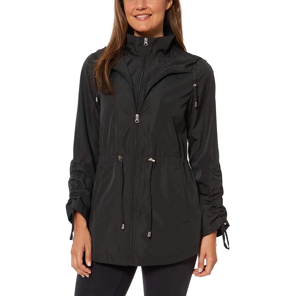 Jones New York Womens Packable Rain Jacket Black Small New 