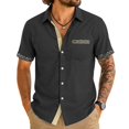 thumbnail image 1 of Camisas de Verano Casuales de los Hombres Impresas Camisa de Manga Corta Parchada para Hombres, Contraste Cuello Botón Arriba con Bolsillo de Pecho, 1 of 8