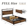thumbnail image 2 of Bolvdo Full Size Bed Frame with Bookcase Headboard, Charging Station & Storage Drawers, Heavy-Duty Metal Support, Vintage Brown, 2 of 7