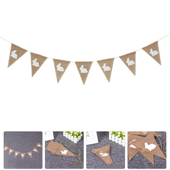 MLINS Easter Banner Decorative Paper Bunting with Lovely Rabbits for Party Decoration Multi Color Linen Style
