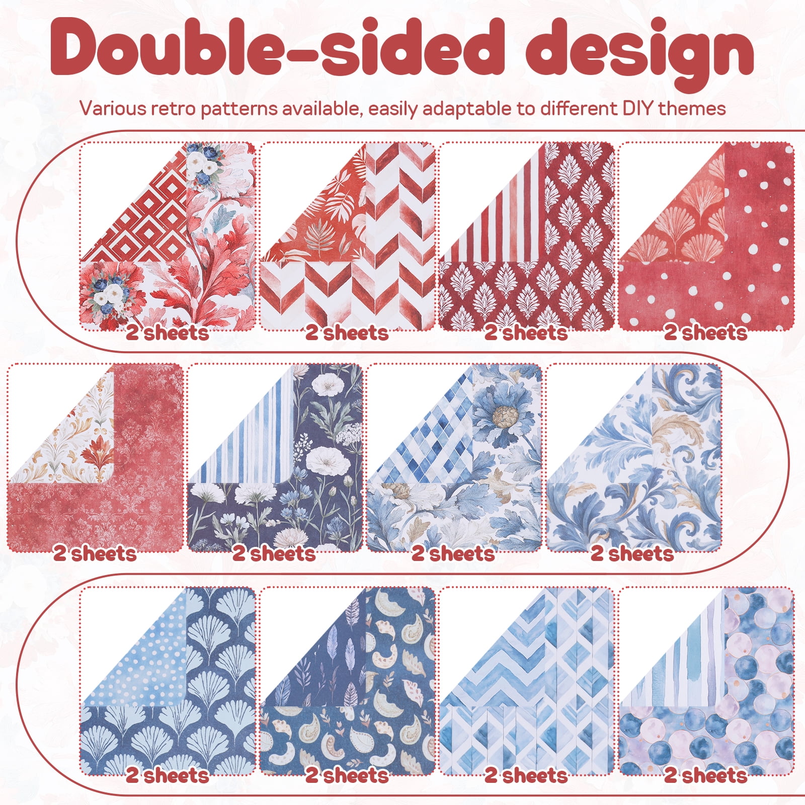 Scrapbook Paper,24 Sheets 12×12 Inch Vintage Stripe Style Scrapbook Supplies,Single-Sided Vivid Origami Decoupage Paper for DIY Crafts, Card Making, Art Journaling(D Style)
