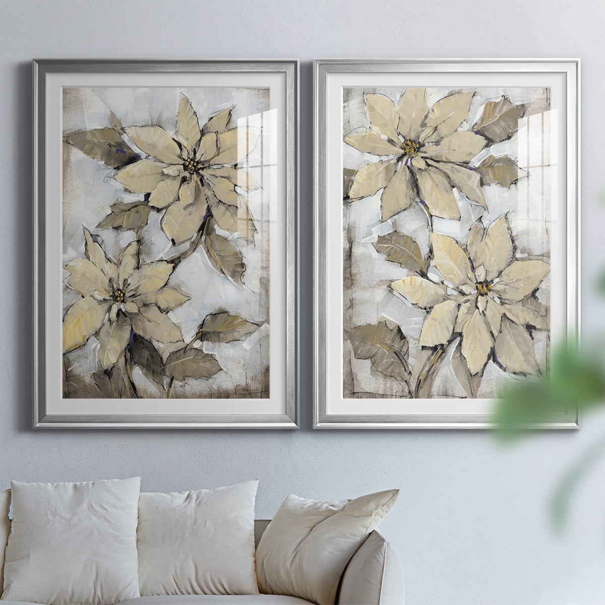Wexford Home Poinsettia Study I Premium Framed Print, 18.5" x 24.5" - Ready to Hang, Silver (Set of 2)