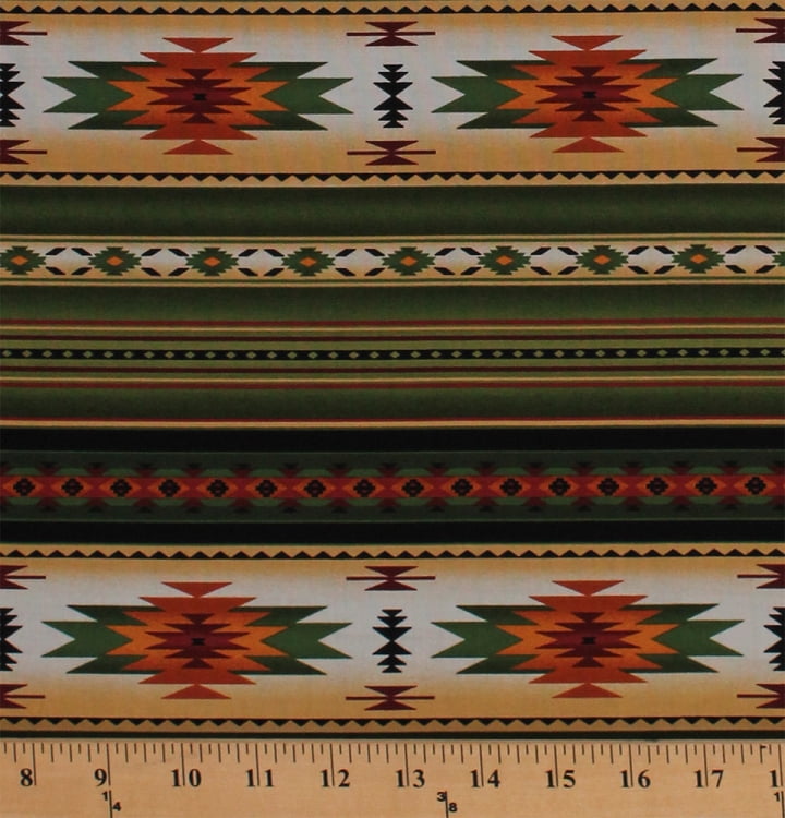 Cotton Southwestern Stripes Aztec Tribal Southwest Tucson Green Cotton