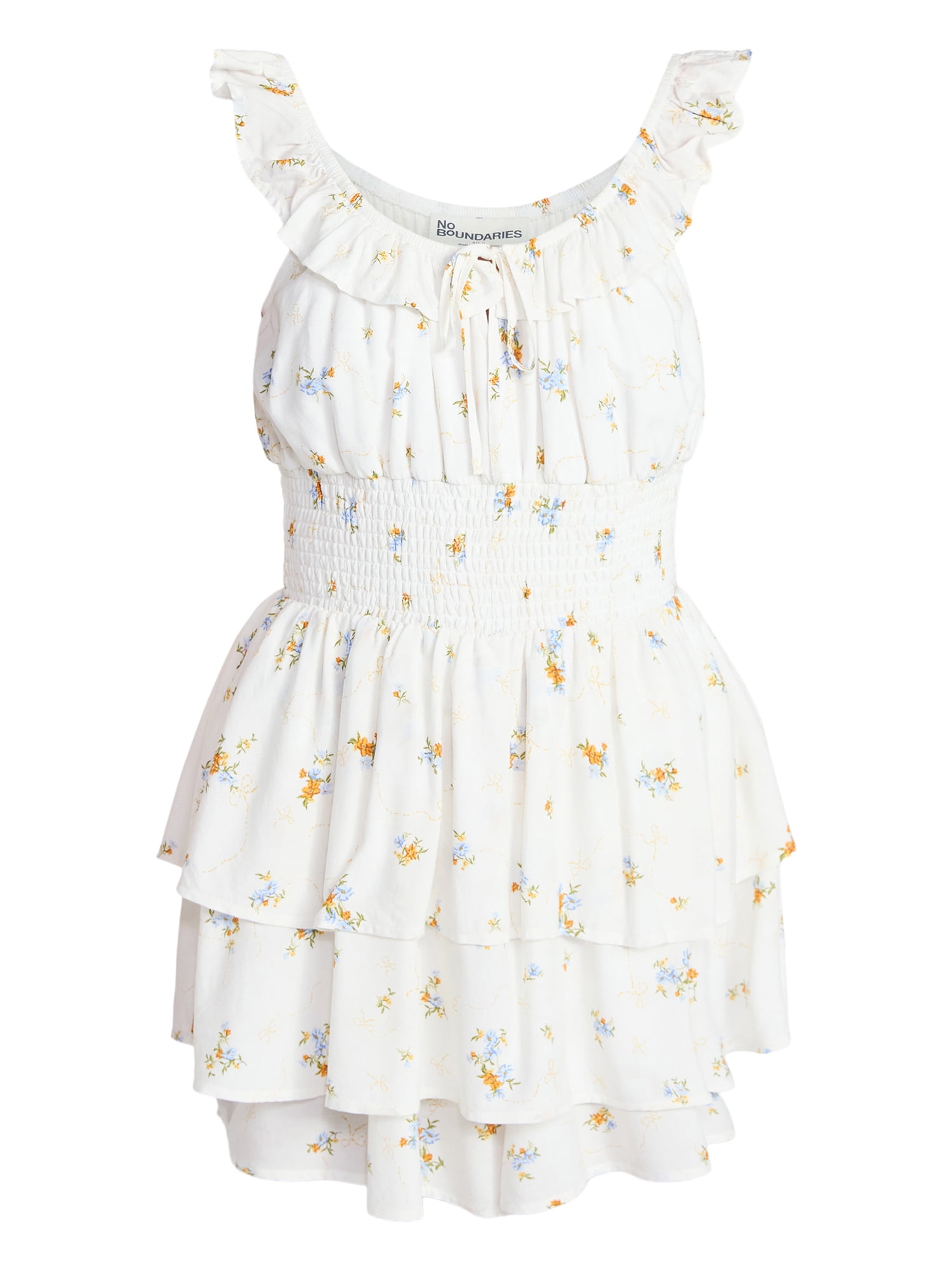 No Boundaries Ruffle Smocked Waist Romper, Women’s XXS-XXL