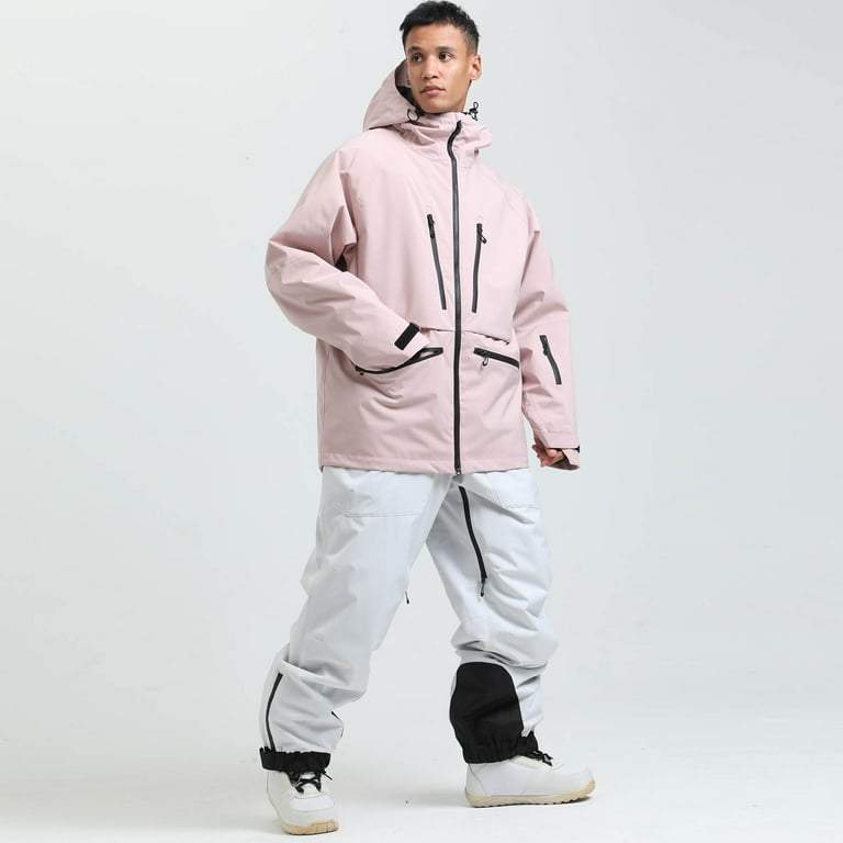 Rohuuque Men's Ski Jacket Winter Cold Weather Thermal Waterproof Snowboard  Coat Windproof Breathable Snow Sports Outerwear Pink